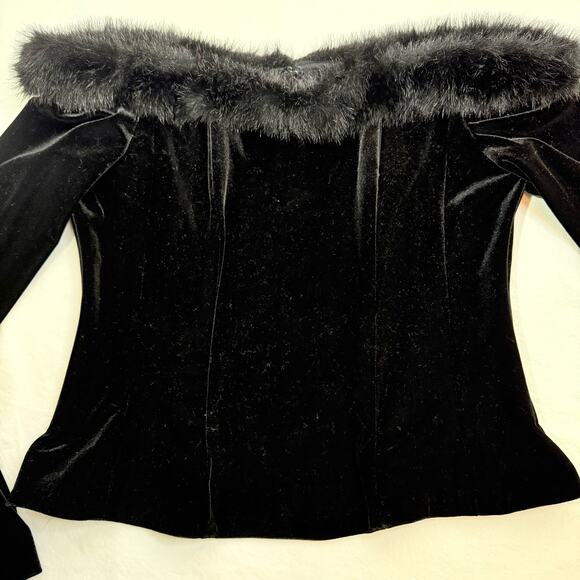 Y2K Velvet Top LP Off the Shoulder Fur Trim Corset Whimsigoth Fairygrunge Preppy - Picture 7 of 9